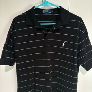Vintage Polo Ralph Lauren Mens Polo Shirt Large Black White Stripe Short Sleeve